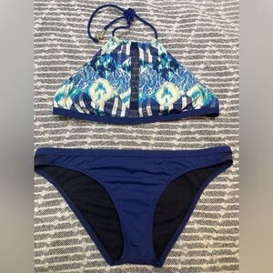 BCBGeneration Blue Patterned Halter Bikini Set